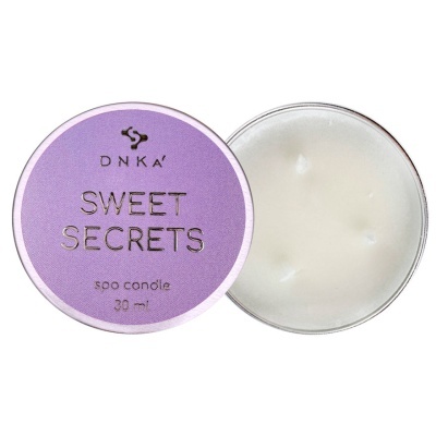 Vela de spa DNKA' SWEET SECRETS em lata metálica com tampa roxa