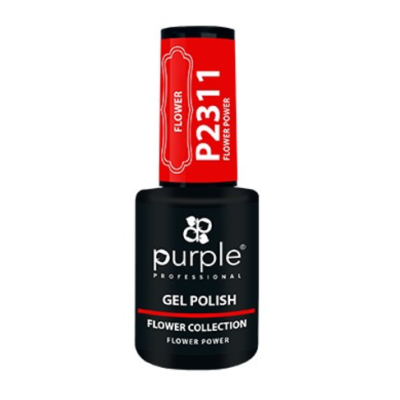 Frasco de verniz de gel vermelho Purple Professional com tampa vermelha e preto.