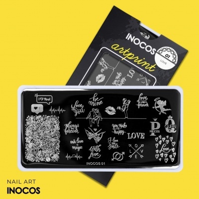 Placas para Nail Art com desenhos e palavras em branco da INOCOS