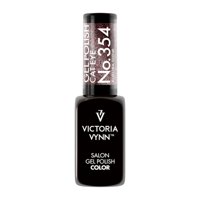 Frasco de verniz gel preto Victoria Vynn com tampa preta com glitter e texto branco.