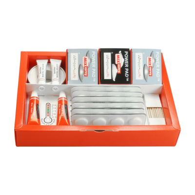 kit primeiros socorros com Power Rapid Mix Extra em embalagem laranja