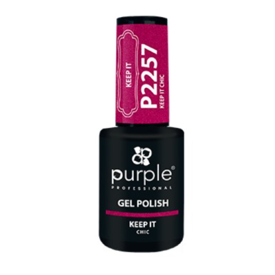 Esmalte gel Purple Professional na cor rosa vibrante com embalagem preta.