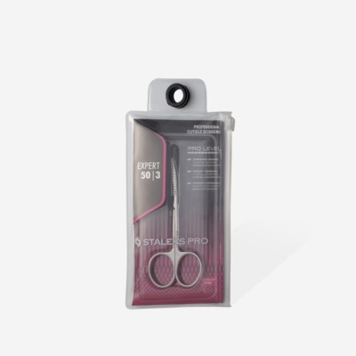 Tesoura profissional para cutículas Staleks Pro Expert 50|3 em estojo transparente