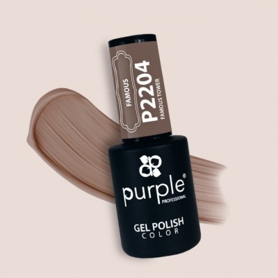 Esmalte de unhas em gel cor castanha P2204 da Purple Professional sobre fundo bege.