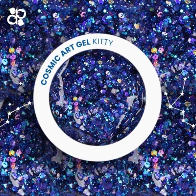 Gel para unhas Cosmic Art Gel Kitty com glitter roxo e azul