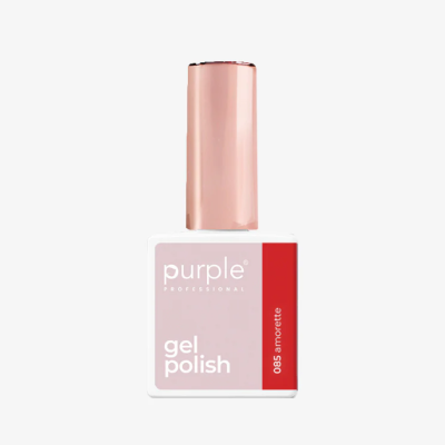 Verniz em gel cor rosa claro da Purple Professional com tampa rosé e etiqueta 085 amorette