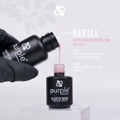 Recarga creme base elástico rosa Purple em frascos pretos foscos com texto branco