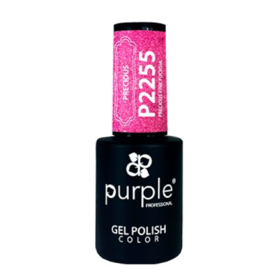 Frasco de verniz gel Purple Professional preto com tampa rosa P255.