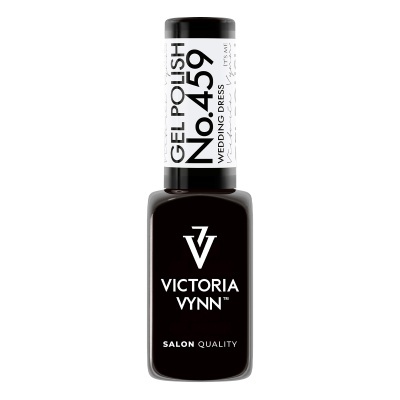Frasco de verniz gel preto Victoria Vynn com etiqueta branca e texto em preto