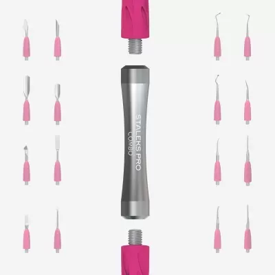 Conjunto de ferramentas de manicure STALEKS PRO COMBO com cabos rosa e metálicos