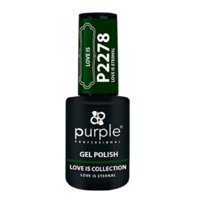 Frasco de verniz gel para unhas da marca Purple Professional com rótulo verde escuro e texto branco.
