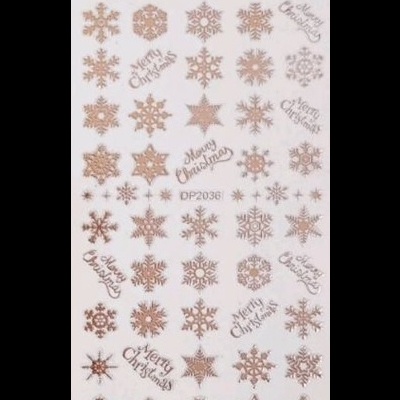 Autocolantes dourados com flocos de neve e texto Merry Christmas