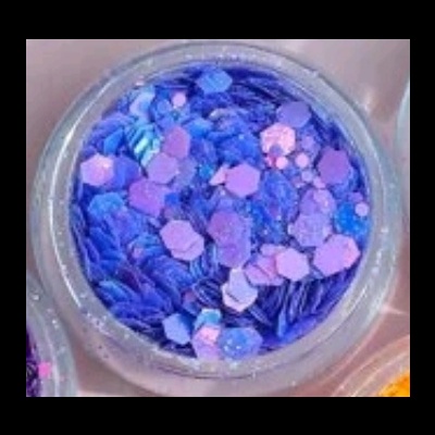 Pote com glitter azul e lilás hexagonal