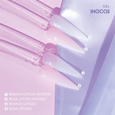 Amostras de cores de gel para unhas INOCOS em branco leitosa e rosa leitosa