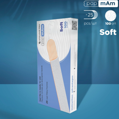 Embalagem azul de palitos mAm Soft com 25 unidades e grão 100