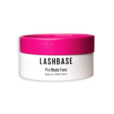 Pote branco com tampa rosa e texto LASHBASE Pro Made Fans
