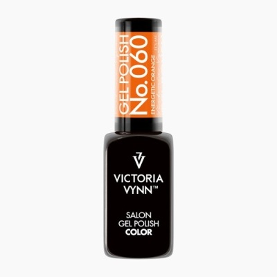 Frasco preto de verniz gel para unhas com etiqueta laranja com texto