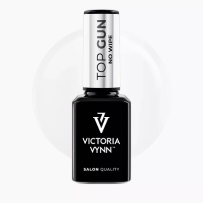 Verniz de unhas preto Victoria Vynn com tampa branca e texto TOP GUN NO WIPE