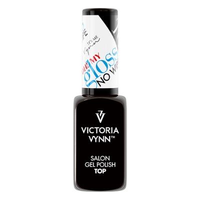 Frasco preto de verniz gel Victoria Vynn com tampo branco e texto colorido