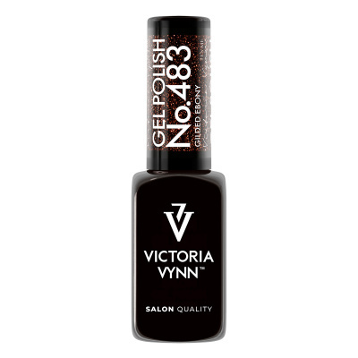 Verniz gel preto VICTORIA VYNN com texto GEL POLISH NO.483 GILDED EBONY