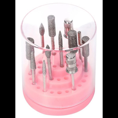 Conjunto de peças de diamante para ferramentas rotativas em suporte rosa transparente cilíndrico