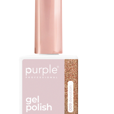 Verniz gel rosa Purple Professional com tampa rosa metálica e faixa dourada glitter