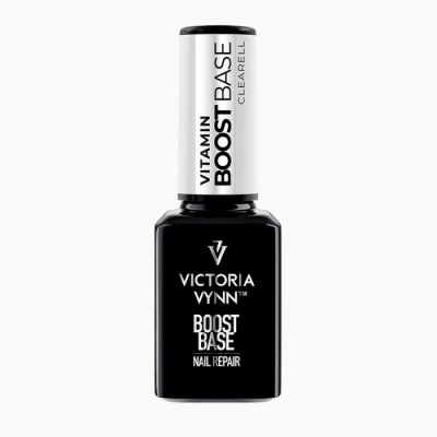 Frasco preto com tampa branca de verniz de unhas Victoria Vynn BOOST BASE