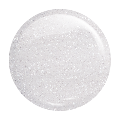 Amostra circular de verniz cinza claro com brilho prateado