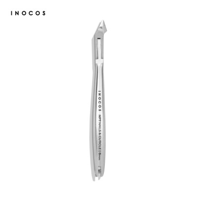 Alicate INOCOS para cutículas metálico prateado com texto gravado