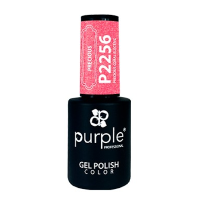frasco de verniz gel para unhas Purple Professional preto com tampa rosa e código P2256
