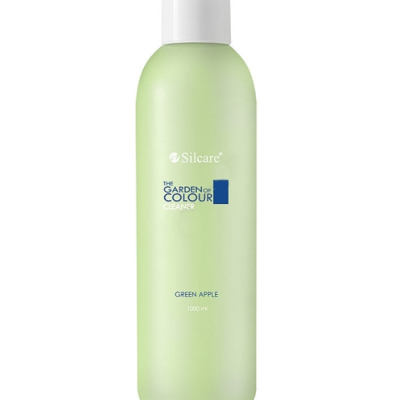 Frasco plástico verde claro com tampa branca e texto THE GARDEN OF COLOUR CLEANER e GREEN APPLE