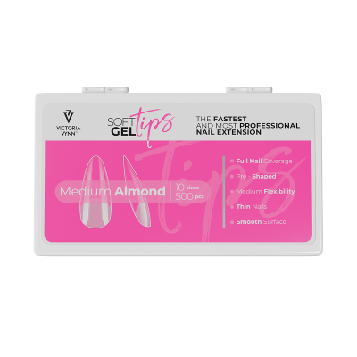 Caixa de unhas postiças transparentes Victoria Vynn Soft Gel Tips Medium Almond