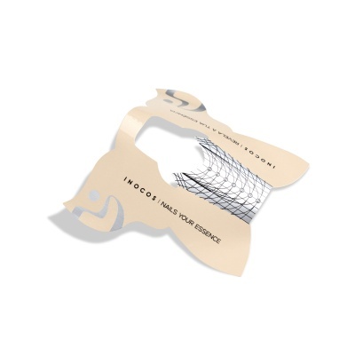 Forma para moldar unhas INOCOS em papel bege com padrão preto e prata