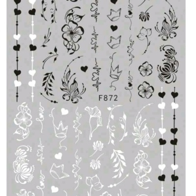 Folha com estampas decorativas para unhas em preto e branco com código F872