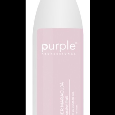 Frasco branco de plástico com rótulo rosa claro da marca Purple