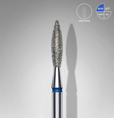 Broca de manicure tipo diamante com faixa azul e fundo cinza