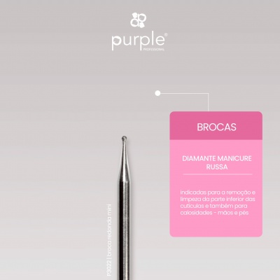 broca diamantada para manicure russa da marca Purple em fundo cinza