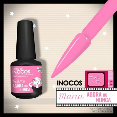 Verniz gel Inocos rosa meniná neon Maria agora ou nunca e amostrador de cor
