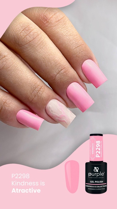 Unhas com verniz gel rosa e decoração marmoreada, frasco de verniz gel Purple Professional código P2298.