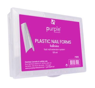 Embalagem de plástico transparente com etiqueta roxa para moldes plásticos de unhas