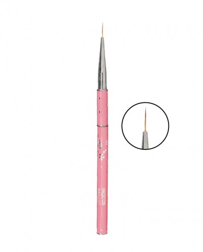 pincel fino para nail art rosa com flores e metal prateado