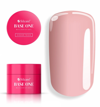 Gel de construção UV Silcare Base One rosa com unha nude brilhante
