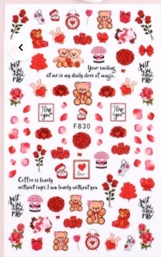 Autocolantes decorativos com ursinhos, rosas vermelhas, flores, borboletas, relógios e texto em inglês