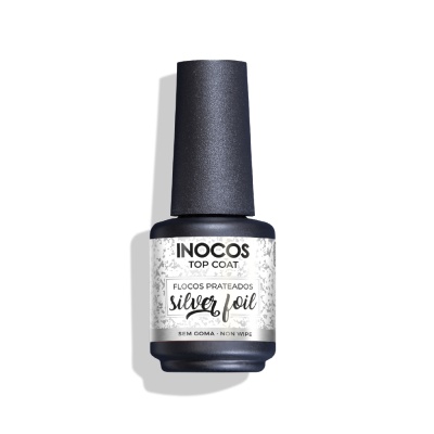 Frasco de verniz INOCOS Top Coat flocos prateados