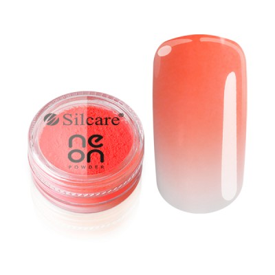 Pó para unhas Silcare Neon Powder coral com amostra de unha ombré coral