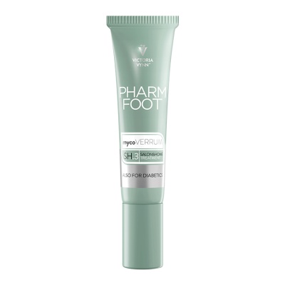 Tubo verde claro de cosmético Pharm Foot com texto branco e cinza