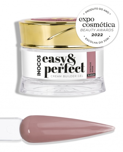 Gel construtor de unhas Inocos Easy & Perfect Vintage Rose com tampa dourada e amostra da cor