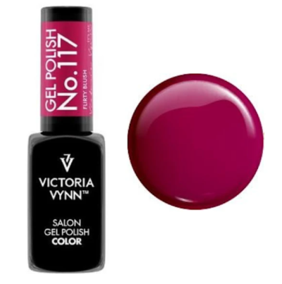 Frasco de esmalte gel Victoria Vynn nº 117 com amostra da cor vinho