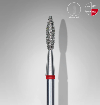 Ponta de ferramenta abrasiva com acabamento em diamante e detalhe vermelho