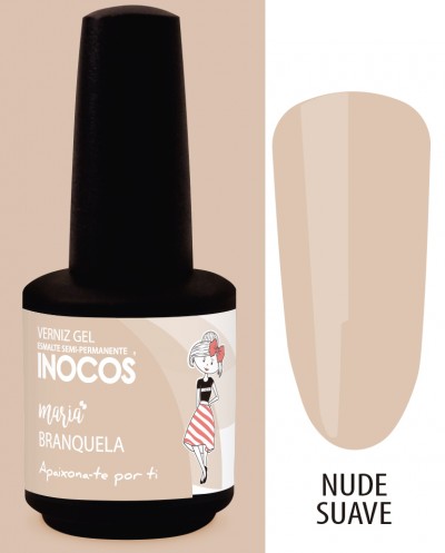 Frasco de verniz gel Inocos Nude Suave com ilustração feminina
